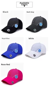 Quick-dry baseball caps in five colors including black, blue, and rose for outdoor sun protection