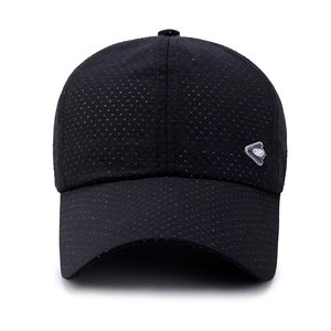 Breathable mesh baseball cap in black with triangular logo for outdoor sun protection