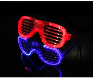 Glow-in-the-dark shutter shades LED glasses in red and blue plastic with reflections