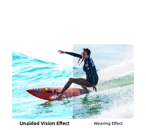 Polarized lens effect comparison showing outdoor surfing scene with glare reduction detail