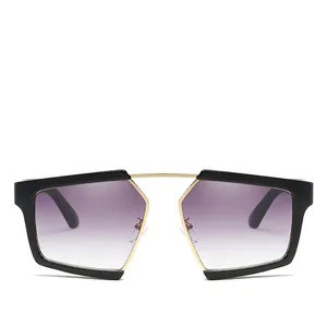 Retro geometric oversized sunglasses with black frame and purple gradient lenses