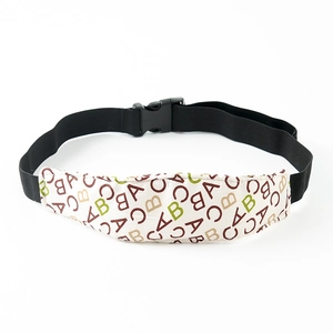 Adjustable car seat head support strap with ABC pattern and secure buckle closure