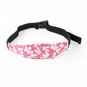 Pink rabbit pattern baby car seat head support strap with adjustable black buckle