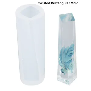 DIY silicone mold for twisted rectangular resin pendant with sample casting