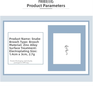 Detailed size and material specification chart for the snake brooch pin accessory