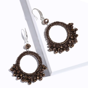 Vintage hand-woven earrings for women with dark beads and silver metal fish hooks