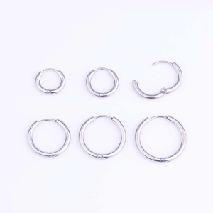 Set of 3 pairs of polished stainless steel hoop earrings in various sizes for men and women