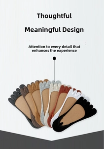 Detailed view of multi-color low-cut five-finger socks in a fan-shaped arrangement