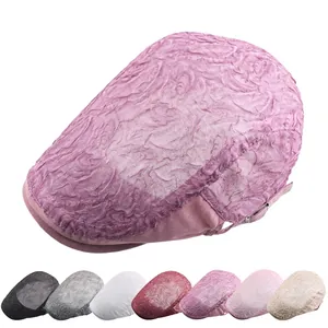 Women Elegant Cotton Flat Cap Breathable Lace Chiffon Embossed Sunscreen Hat Adjustable Vintage Ivy Cap Beret