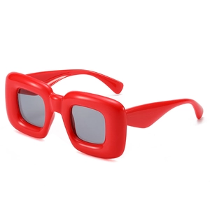 Y2K style red thick frame oversized square sunglasses with dark grey lenses for women