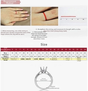 Size guide for S925 silver rings with Hong Kong sizes, diameter, and circumference