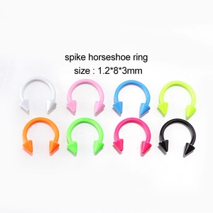 Set of 8 colorful 1.2x8x3mm stainless steel spike horseshoe rings for nose and lip piercing