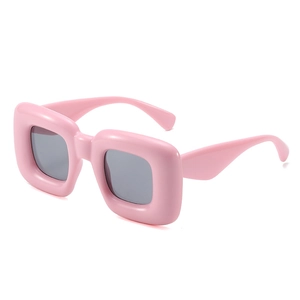 Pink oversized square Y2K sunglasses with thick rounded frames and grey lenses