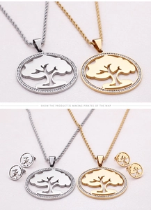 Detailed set of Tree of Life necklaces and stud earrings in gold and silver finish