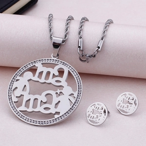 Silver Mama stainless steel jewelry set with crystal necklace and stud earrings