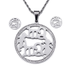 Silver mama jewelry set with hollow letter pendants and sparkling rhinestones for Mother's Day