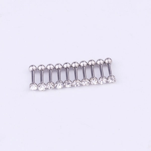 Set of 10 stainless steel helix studs with clear crystal zirconias and silver metal balls