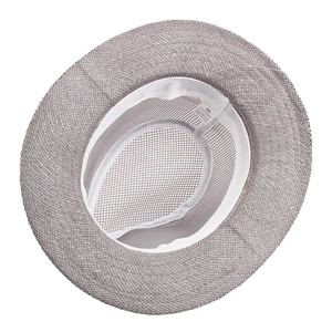 Breathable grey paper straw fedora hat for men featuring inner mesh and sweatband detail