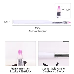 Flat head purple nylon nail art brush with white handle for UV gel and nail extension