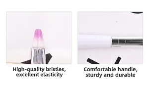 Detail view of flat purple nail art brush fibers with silver metal ferrule connector