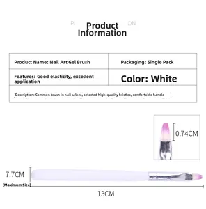 Detail of white flat head nail art brush with purple bristles and 13cm length dimension