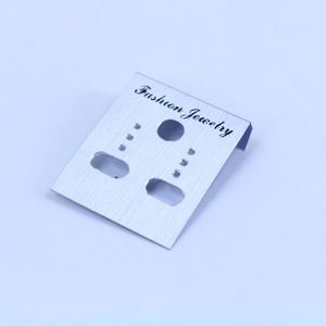 Silver brushed plastic jewelry display card with printed Fashion Jewelry text
