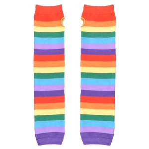 Rainbow striped cotton arm warmers with thumb holes for cosplay and sun protection