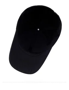 Internal view of the black cotton baseball cap showing reinforced seams and sweatband
