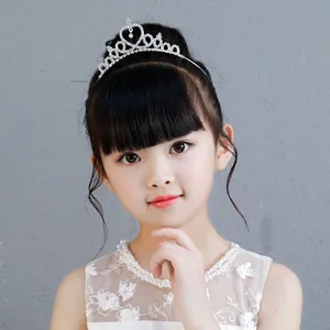 Girl's silver heart tiara with sparkling rhinestones for princess party headband