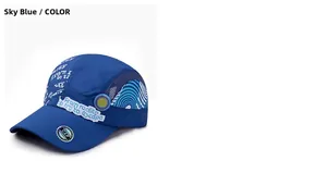 Detail of sky blue quick-dry cap with breathable mesh and wave patterns