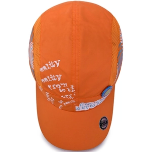 Quick-dry orange kids baseball cap with breathable mesh and reality print design