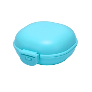 Waterproof travel soap box with lid and drainage, portable blue plastic storage container