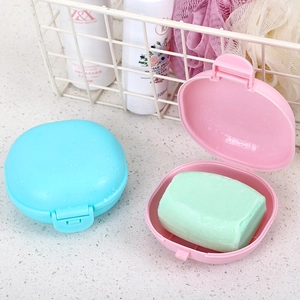 Portable waterproof soap box with lid for travel in blue and pink colors