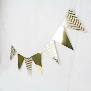 Nordic gold wave pattern paper triangle bunting banner for birthday party decorations
