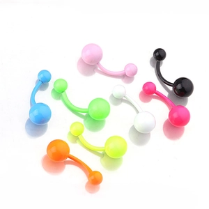 Detailed set of 8 neon acrylic belly rings in vibrant colors on a white background
