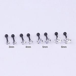 Heart zircon stud earrings in sizes 3mm, 4mm, 5mm, and 6mm, durable stainless steel.