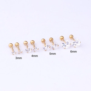 Detailed comparison of four sizes of heart-shaped zircon stud earrings from 3mm to 6mm