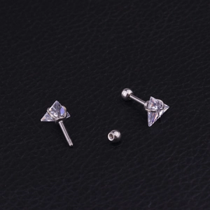 Orecchini a cartilagine in zircone triangolare in acciaio inox con chiusura a vite