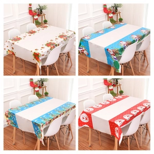 Christmas Tablecloth PVC Plastic Waterproof Rectangle Santa Claus Snowman Print Holiday Party Table Cover Festive Home Decor