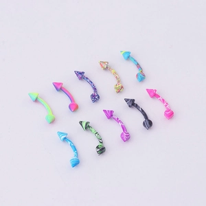 Set of 10 colorful marbled stainless steel curved barbell eyebrow rings for body piercing