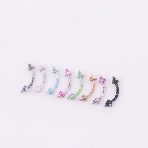 Set of 8 colorful paint-splattered curved barbells made of durable stainless steel