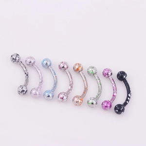 Set of 8 colorful stainless steel curved barbells for eyebrow piercings on white background