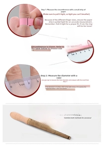 Detailed size guide for pink crystal ring showing finger circumference and inner diameter