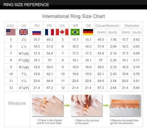 International ring size chart with measuring guide for pink crystal and topaz rings