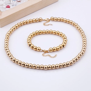 Chic gold beaded necklace and bracelet set in stainless steel for women fashion