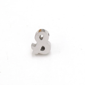 Polished silver stainless steel ampersand symbol pendant detail for DIY jewelry making