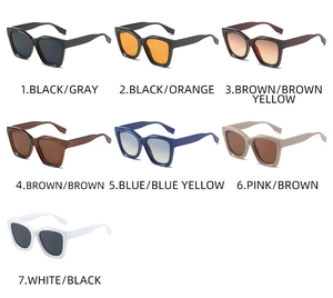 Selection of seven trendy Y2K cat eye sunglasses in various frame and lens colors