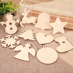 Christmas Natural Wood Hanging Ornaments Hollow Laser Cut Snowman Reindeer Tree Star Design For Holiday Home Party Decoration