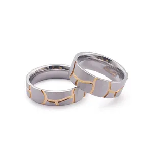 Stainless Steel Band Ring Gold Silver Brushed Finish Geometric Grooves For Men Women Modern Fashion Jewelry