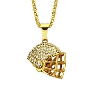 Hip Hop American Football Helm Anhänger Halskette Zinklegierung Iced Out Strass Sportlicher Schmuck Für Herren Damen